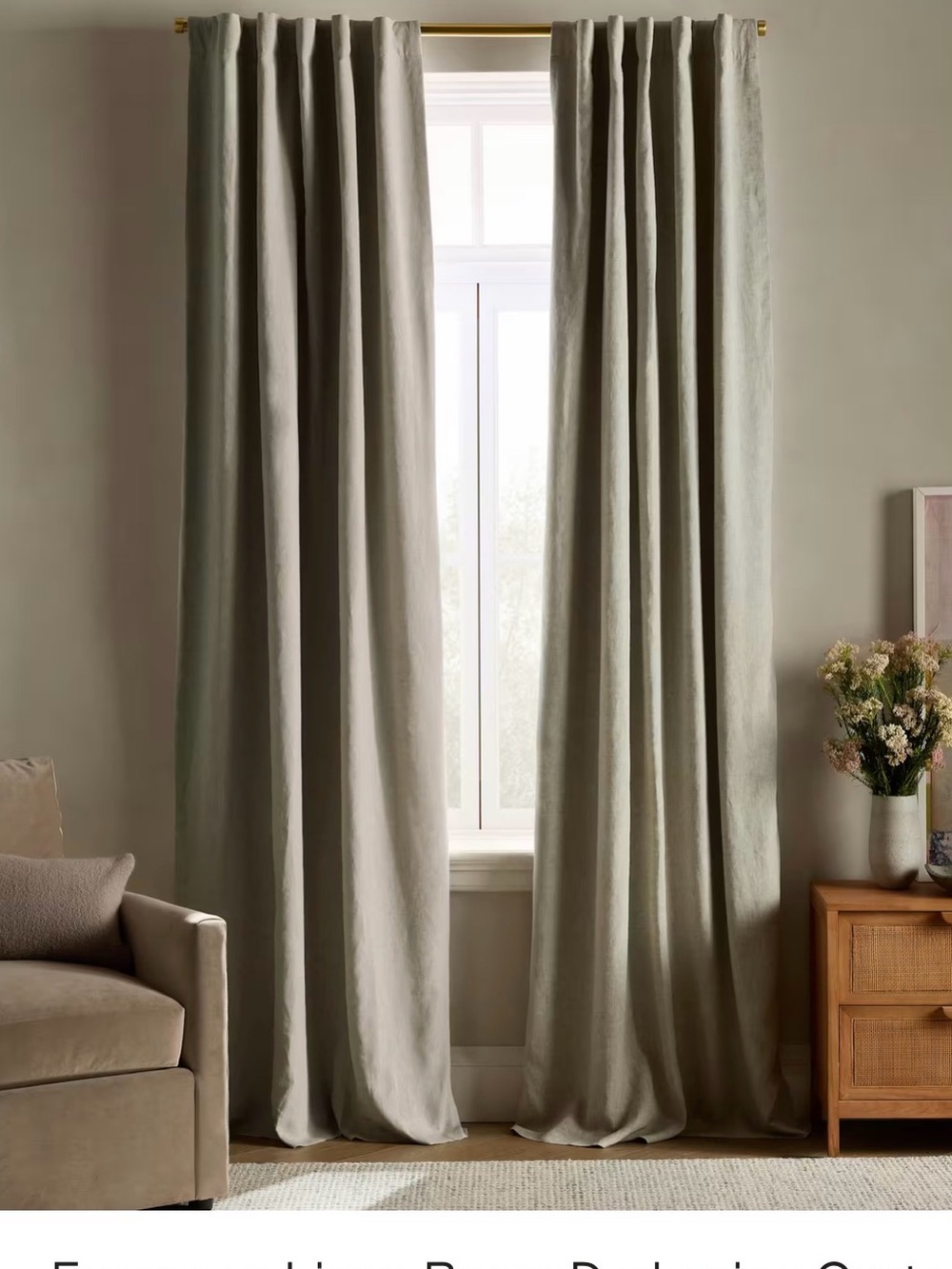 Quince European Linen Room Darkening Curtain  SET OF 2 - Sage Green Retail $224